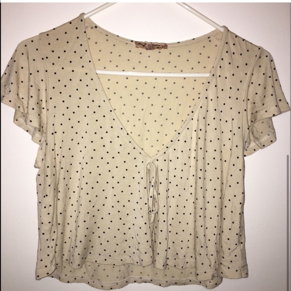 For Love and Lemons Emmanuelle Polka Dot Crop Top Tie V Neck Front Mini pj Shirt - Picture 2 of 2